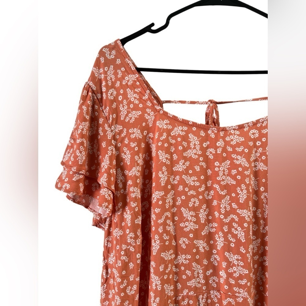 A.N.A coral floral short sleeve open back mini summer dress - Picture 2 of 4